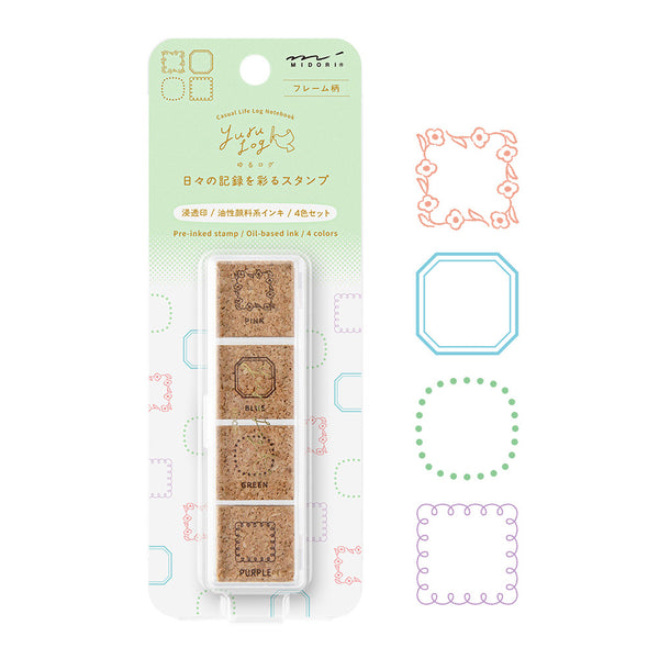 Midori Yuru Log Pre-Inked Stamp Set 4pk Frames