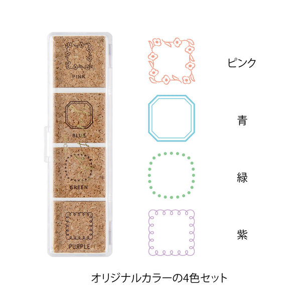 Midori Yuru Log Pre-Inked Stamp Set 4pk Frames