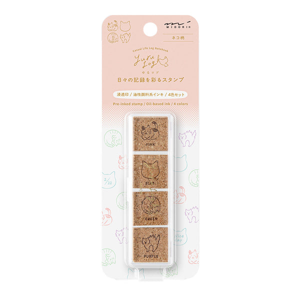 Midori Yuru Log Pre-Inked Stamp Set - Cats