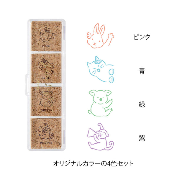 Midori Yuru Log Pre-Inked Stamp Set 4pk Animal Poses