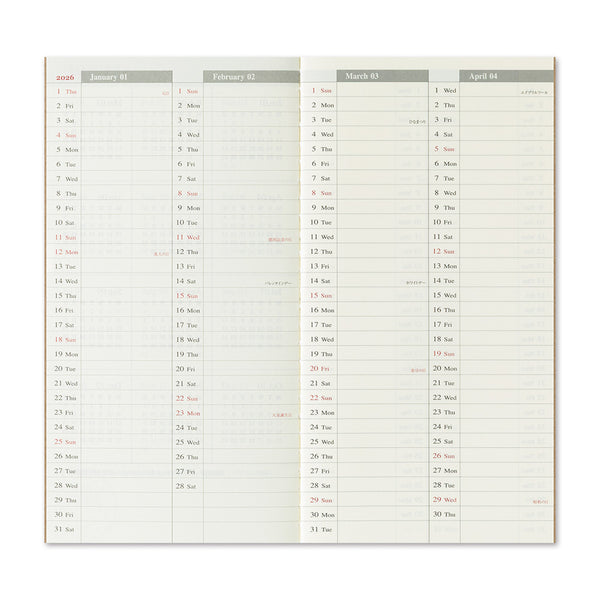 Traveler's Company 2026 Agenda Refill - Weekly + Memo, Set of 2