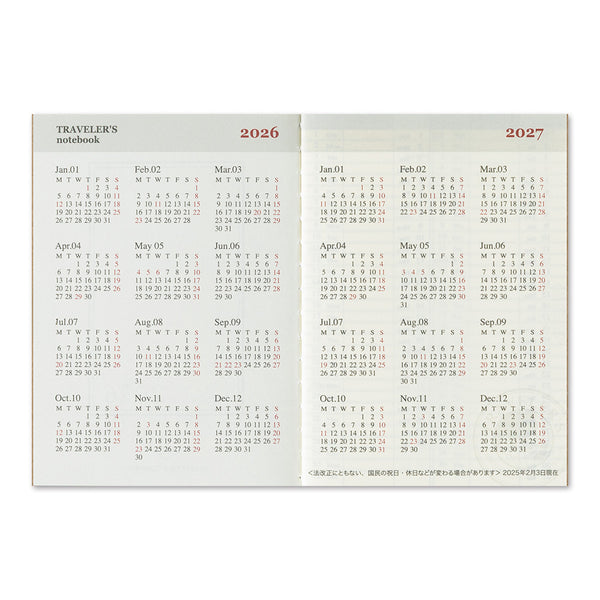 Traveler's Company 2026 Agenda Passport Refill - Weekly, Set of 2