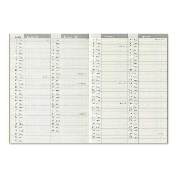 Traveler's Company 2026 Agenda Passport Refill - Weekly, Set of 2