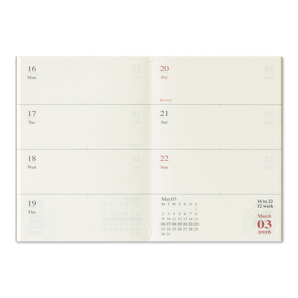 Traveler's Company 2026 Agenda Passport Refill - Weekly, Set of 2