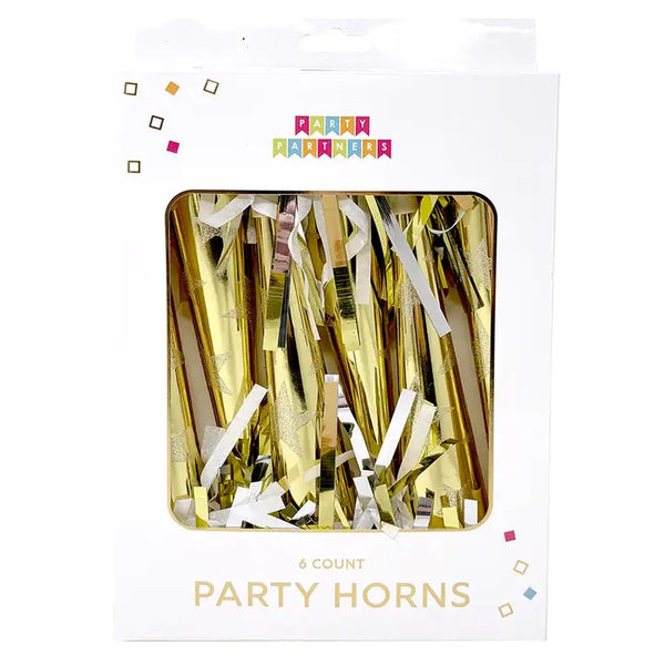 Party Partners Tasseled Party Horns 6pk Stars Gold