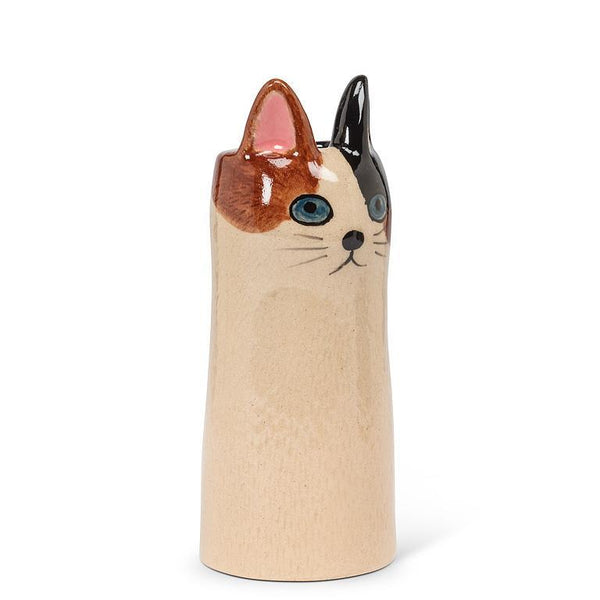 Abbott Stoneware Vase - Tall Cat, Brown & Off White