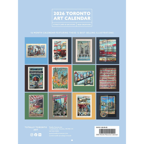 Totally Toronto Art 2026 Wall Calendar - Streetcars & Raccoons