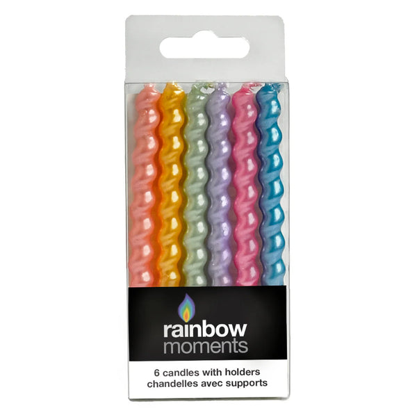 Rainbow Moments Paraffin Spiral Candles 6pk Pearl Colours