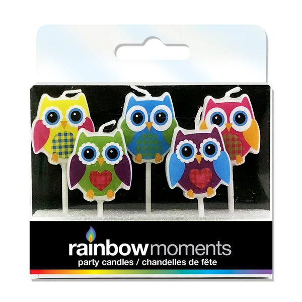 Rainbow Moments Paraffin Shape Candles 5pk Owls