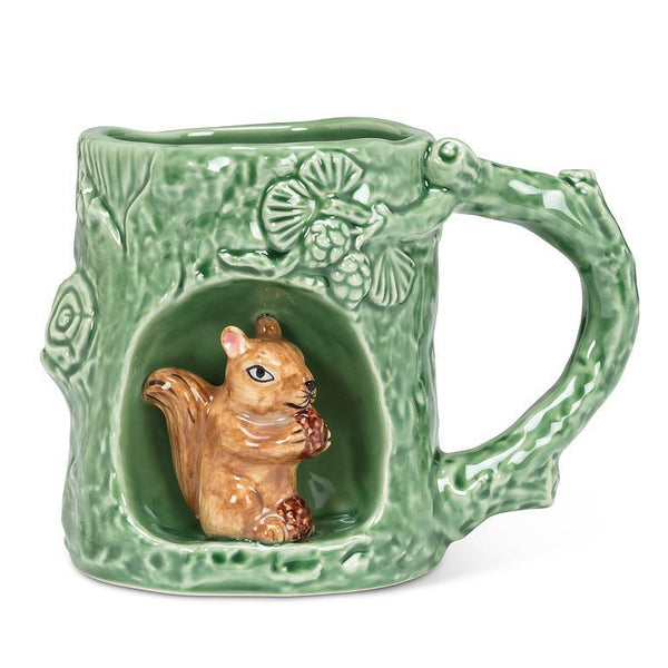 Abbott Stoneware Mug 12oz: Tree Hollow Mug with Squirrel