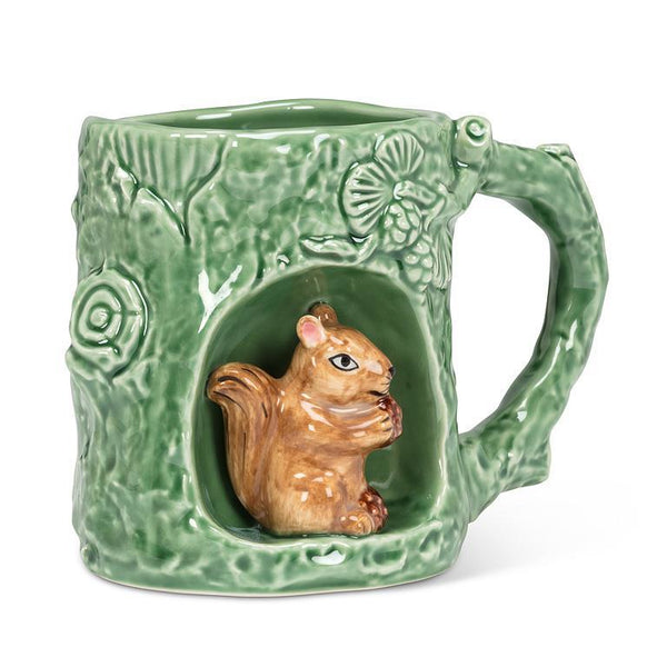Abbott Stoneware Mug 12oz: Tree Hollow Mug with Squirrel