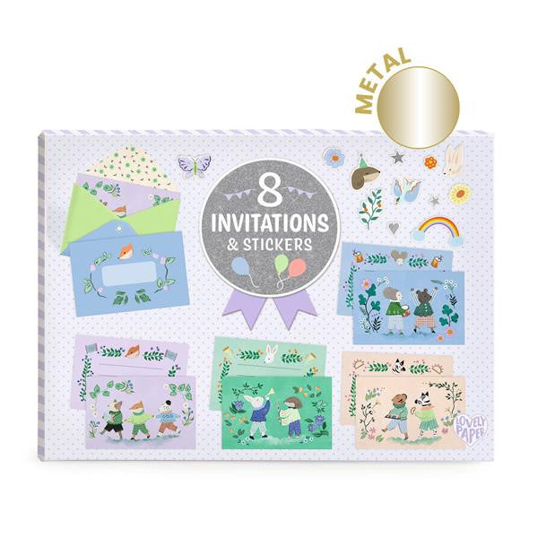 Djeco Lovely Paper Party Invitations 8pk Animal Fanfare