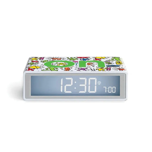 Lexon x Keith Haring Flip+ Reversible LCD Alarm Clock - Happy White