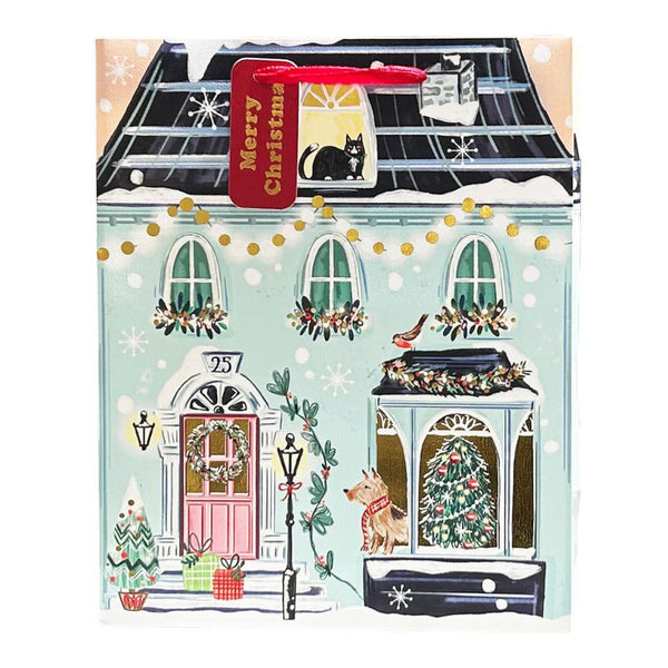 Paper Trendz Holiday Gift Bag, Large - Holly House with Pets