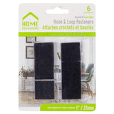 Home Essentials Hook & Loop Fasteners, Self-Adhesive, 1" Black, 6 Pairs