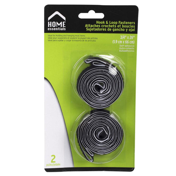 Home Essentials Hook & Loop Fasteners, Self-Adhesive, 26" Black 2pk
