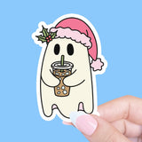 Radical Buttons Vinyl Sticker - Christmas Ghost with Iced Coffee