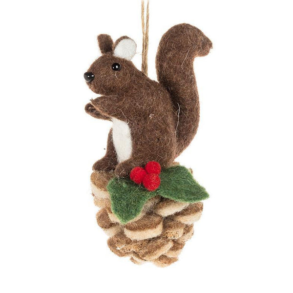 Abbott Hanging Felt Ornament - Squirrel on Pinecone