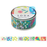 Hitotoki SODA Transparent Masking Tape 20mm Stamp Flowers
