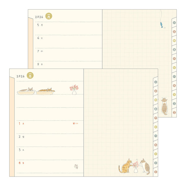 Midori 2026 Agenda, Weekly/Monthly - B6, Cats