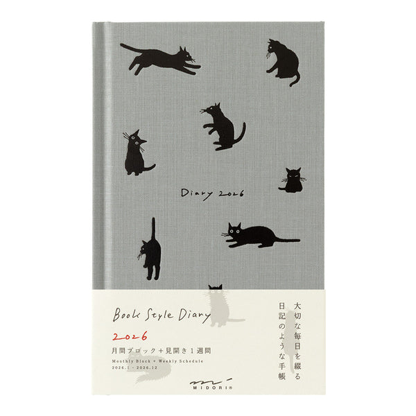 Midori 2026 Book-Style Agenda, Monthly - B6, Cats Grey