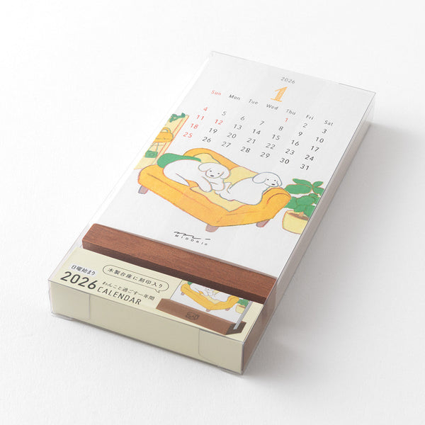 Midori 2026 Desk Calendar with Wood Stand - Dogs