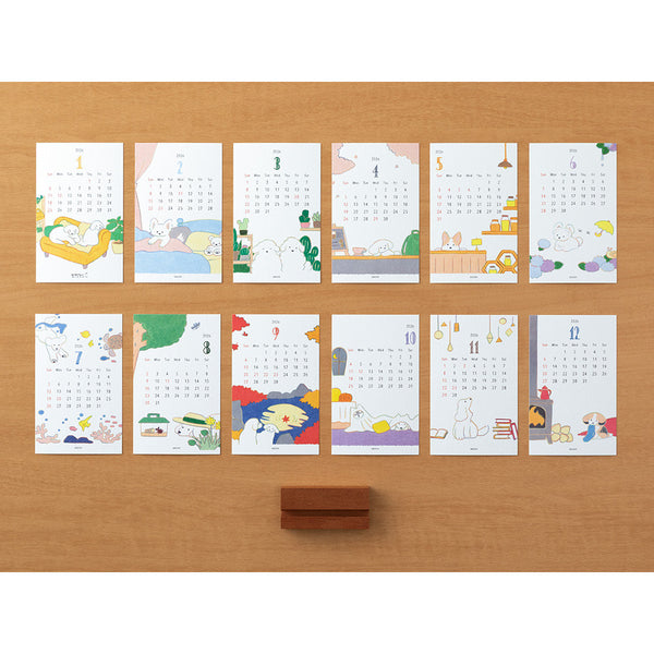 Midori 2026 Desk Calendar with Wood Stand - Dogs