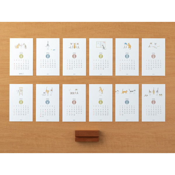Midori 2026 Desk Calendar with Wood Stand - Cats