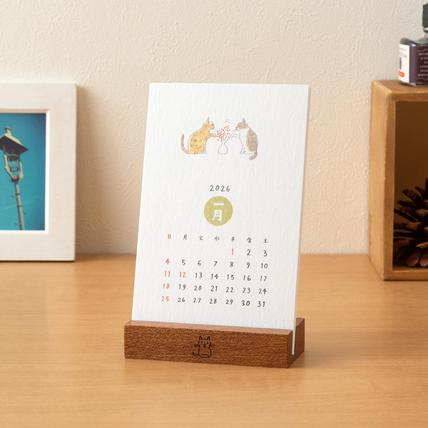 Midori 2026 Desk Calendar with Wood Stand - Cats
