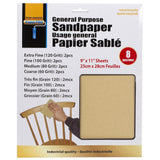 Home Essentials General Purpose Sandpaper, Assorted Grits 8pk