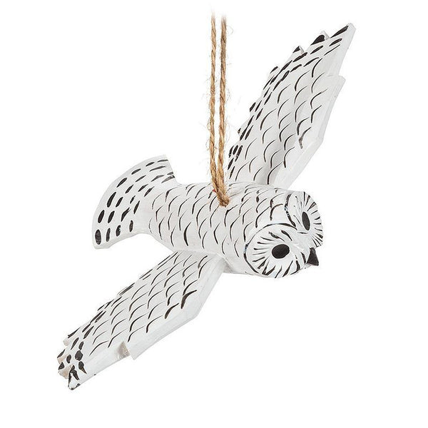 Abbott Hanging Wood Ornament - Flying Snowy Owl