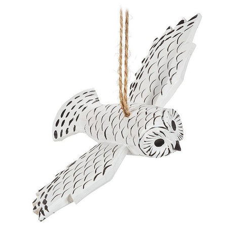Abbott Hanging Wood Ornament - Flying Snowy Owl