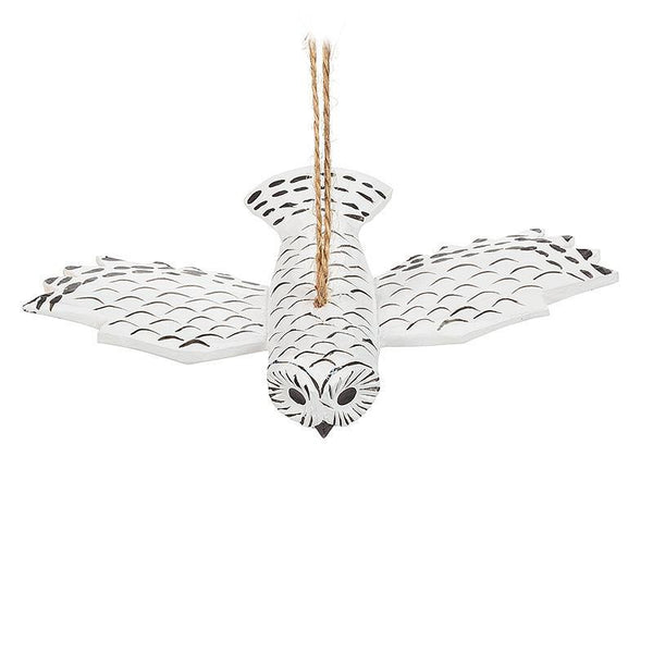 Abbott Hanging Wood Ornament - Flying Snowy Owl