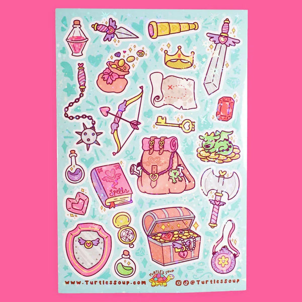 Turtle's Soup Glitter Vinyl Sticker Sheet - Dungeon Adventure