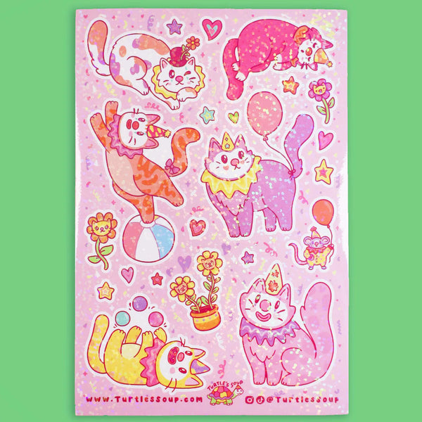 Turtle's Soup Vinyl Sticker Sheet - Clown Cats