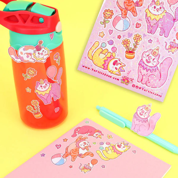 Turtle's Soup Vinyl Sticker Sheet - Clown Cats