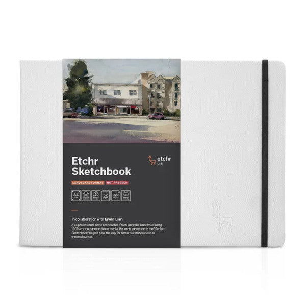 Etchr 100% Cotton Mixed Media Sketchbook, A4 Landscape, Hot Pressed