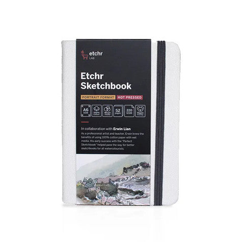 Etchr 100% Cotton Mixed Media Sketchbook, A6 Portrait, Hot Pressed