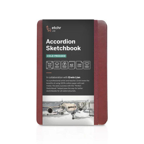 Etchr 100% Cotton Mixed Media Sketchbook, Small Accordion, Cold Pressed