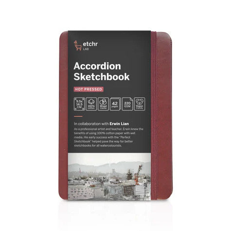 Etchr 100% Cotton Mixed Media Sketchbook, Small Accordion, Hot Pressed