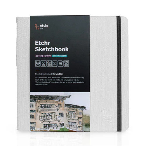 Etchr 100% Cotton Mixed Media Sketchbook, 8" Square, Cold Pressed