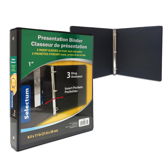 Selectum Clear View 3-Ring Presentation Binder, 1" Spine - Black