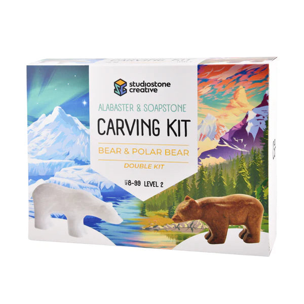 Studiostone Creative Soapstone Double Carving Kit - Bear & Polar Bear Alabaster & Soapstone
