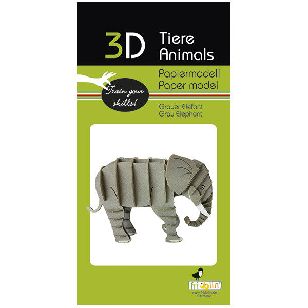 Fridolin 3D Animals Paper Model - Grey Elephant