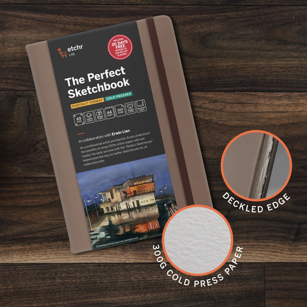 Etchr Perfect Sketchbook, A5 Portrait, Cold Pressed with Deckled Edge