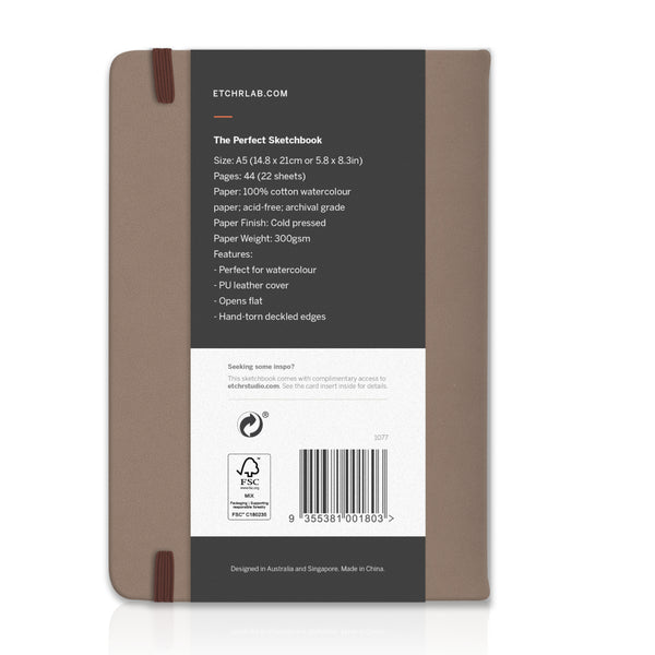 Etchr Perfect Sketchbook, A5 Portrait, Cold Pressed with Deckled Edge