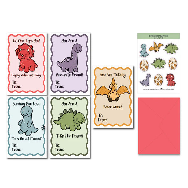 Jaybee Design Valentines Card Set 20pk Dinosaurs