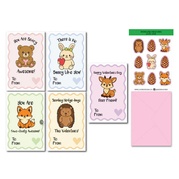 Jaybee Design Valentines Card Set 20pk Woodland Animals