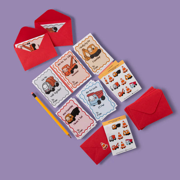 Jaybee Design Valentines Card Set 20pk Construction Vehicles