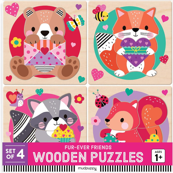 Mudpuppy Wood Puzzle Set Of 4 - Fur-Ever Friends